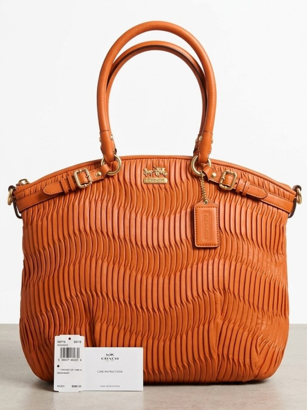Coach Madison Gathered Leather Lindsey 33371E B4 Orange NWT Rare Paper Serial # - Picture 2 of 16
